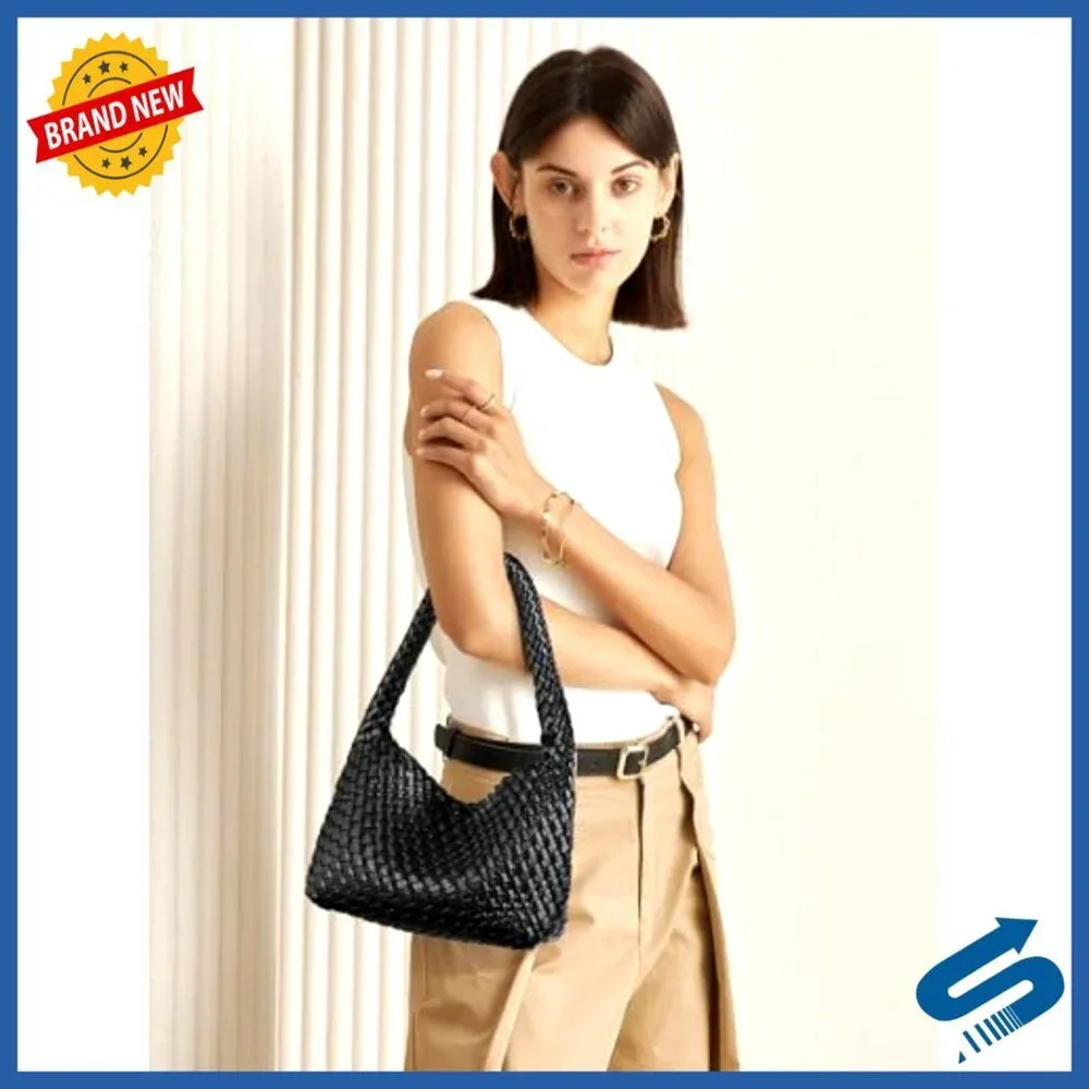 Vegan Leather Woven Shoulder Bag Tote Handbag Elegant Boho Chic